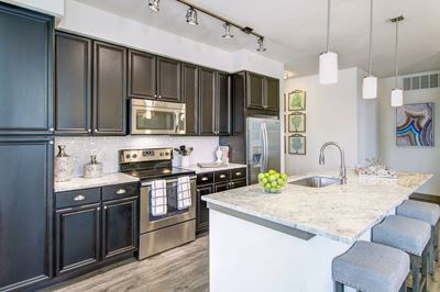 Kitchen island with pendant lighting